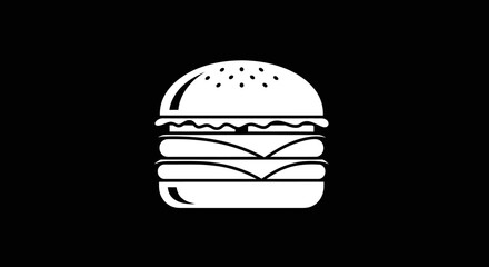Delicious white burger icon on black background a tasty food symbol.