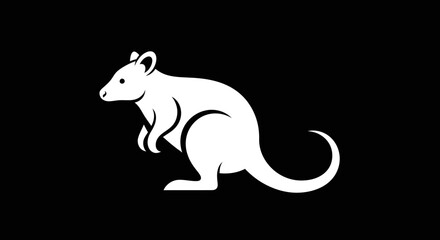 White Kangaroo Silhouette on Black Background Simple Design.