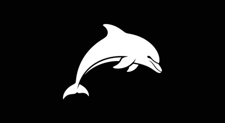 Obraz premium White Dolphin Silhouette Simple Design Black Background.