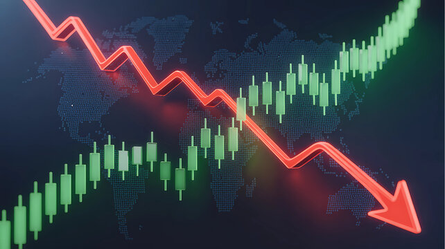 Abstract Financial Stock Market Background with Candlestick Charts and Global Economy Design