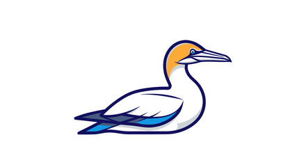 Cartoon illustration of a seabird with yellow head and blue wing details.