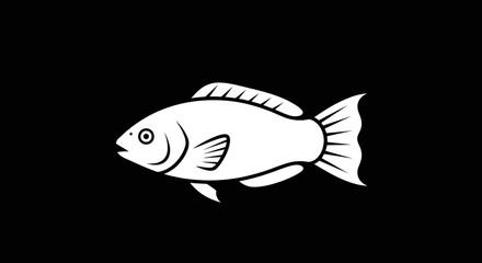 Simple white fish illustration on a black background.