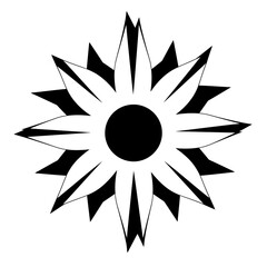 Obraz premium Vector art of a stylized black and white graphic of a starburst or flower with sharp, pointed petals, symbolizing energy, power, or a radiant design element