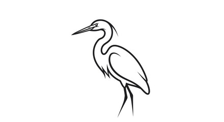 Minimalist line art illustration of a graceful heron bird standing.
