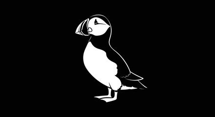 Stylized black and white puffin bird illustration.