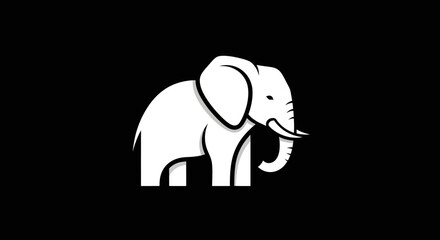 Elegant White Elephant Illustration on Black Background.