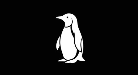 Penguin illustration on black background simple and iconic design.