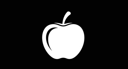 White apple silhouette on black background simple and clean design.