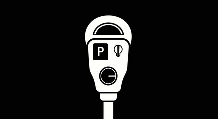 Classic Parking Meter Icon on Black Background.