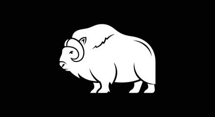 Outlined Illustration of a Musk Ox.