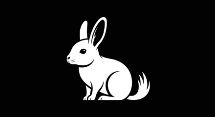 Minimalist white rabbit silhouette illustration on a black background.