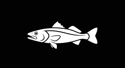 Striking White Fish Silhouette on Black Background: A Clean and Simple Design.