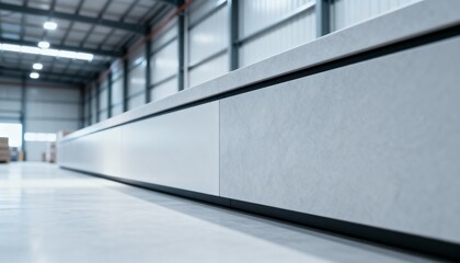 Fototapeta premium Modern Industrial Workspace with Sleek Design and Concrete Accents in a Spacious Warehouse Environment