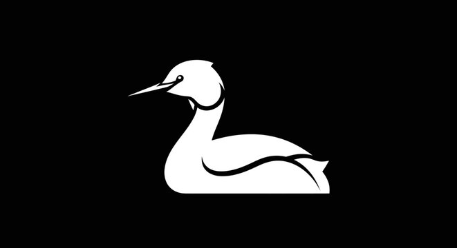 Elegant white grebe bird silhouette logo.