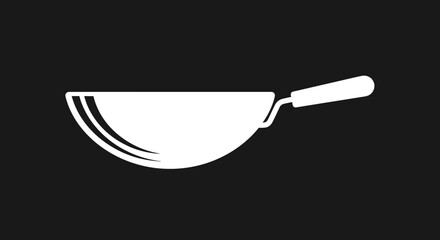White Wok Illustration on Black Background: Kitchenware Icon.