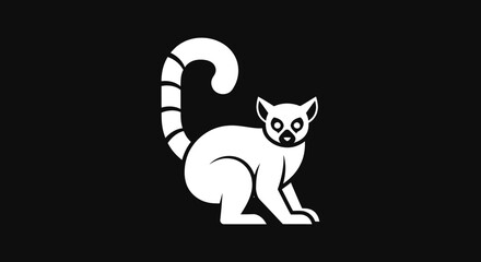 Stylized Lemur Illustration in Black and White.