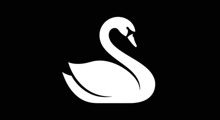 Elegant White Swan Silhouette on Black Background: Graceful Bird Illustration.