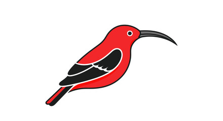 Stylized Red Bird with Long Curved Beak Illustration.