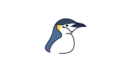 Minimalist stylized penguin head illustration with blue and yellow accents on white background.