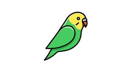 A simple cartoon illustration of a cute green and yellow budgie bird sitting and looking to the side.