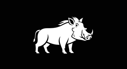 Stylized White Warthog Silhouette Graphic Design Animal.