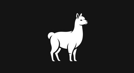 Elegant White Llama Silhouette on Dark Background, Minimalist Animal Illustration.
