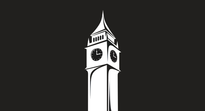 Iconic clock tower silhouette against a dark backdrop, architectural marvel.