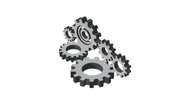 Mechanical Gears Set in Silver and Black on White Background