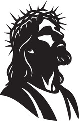 Jesus with Crown of Thorns Black and White Religious Icon