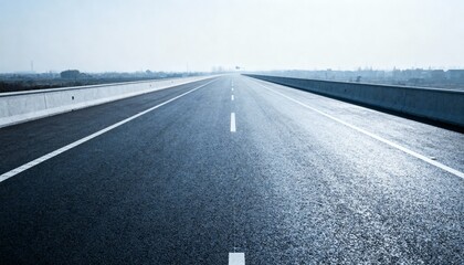 Fototapeta premium Endless Asphalt Highway Stretching to the Horizon Under a Clear Sky, Depicting Journey and Future