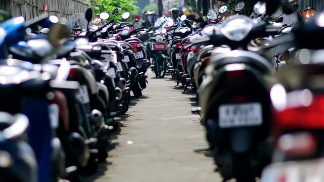 Row of parked motorcycles on a street