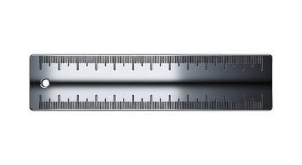 Metal Ruler with Millimeter and Inch Markings on White Background