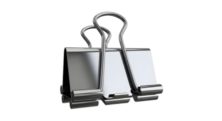 Metallic Binder Clip on White Background for Office Supplies or Stationery