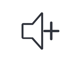 A simple, clean line drawing of a speaker icon with a plus sign, representing increased volume.