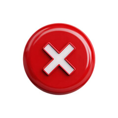 Obraz premium A striking red button featuring a bold white 'X', symbolizing rejection or cancellation. Perfect for graphic designs and digital interfaces.