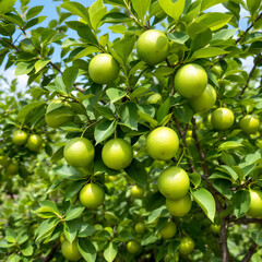 Limes Hanging from Lush Tree Branches: A Vibrant Citrus Orchard