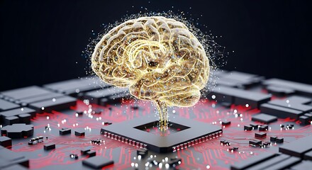 Brilliant digital brain emerges from advanced technology symbolizing AI innovation and future intelligence