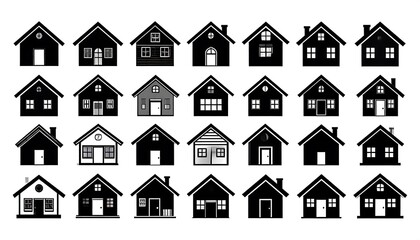 Fototapeta premium A collection of various residential house silhouettes, displayed in a grid format, showcasing diverse architectural styles.