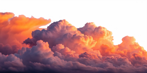 Realistic Fluffy Sunset Clouds with Warm Pink and Orange Hues on Transparent Background
High-Resolution Dreamy Cloudscape at Sunset with Soft Lighting and Vibrant Colors