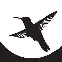 Obraz premium A hummingbird in silhouette, showcasing its delicate wings and long beak, creating a striking contrast against the white backdrop, embodying grace and agility