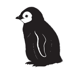Obraz premium A charming silhouette of a baby penguin, showcasing its fluffy feathers and endearing waddle, capturing the essence of antarctic wildlife