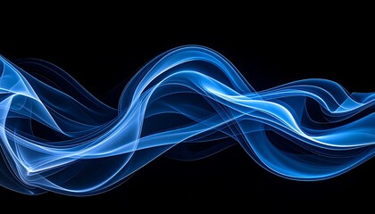 Obraz premium Abstract Blue Smoke Waves on Black Background.