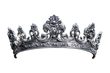 Ornate silver crown isolated on transparent background