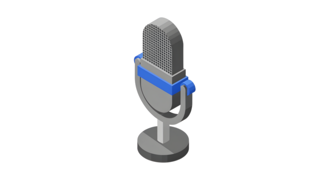 Microphone on Stand in Isometric Style for Recording Podcast or Broadcast
