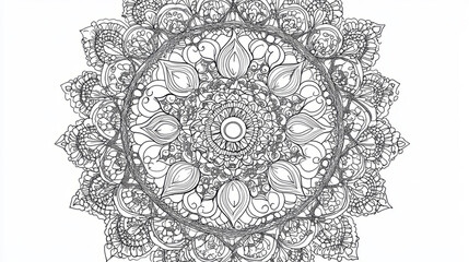 Detailed monochrome mandala illustration featuring intricate patterns and symmetrical floral elements art