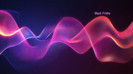 Fototapeta premium Abstract black friday design with glowing wavy lines in shades of pink purple and orange on dark background