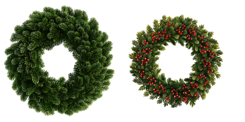 A Christmas Wreath With Red Berries Isolated On Transparent Background