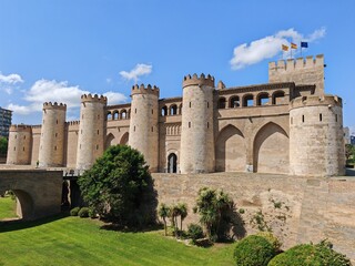 Medieval stone castle with towers and battlements