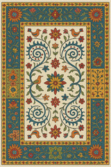 Moroccan Folk art inspired Carpet with modern Pattern in high definition isolated on white canvas with trending colors
