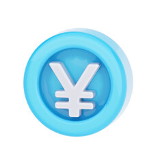 Fototapeta premium A light blue circular icon featuring a white Yen currency symbol in the center, rendered with a soft, glossy finish on a white background.